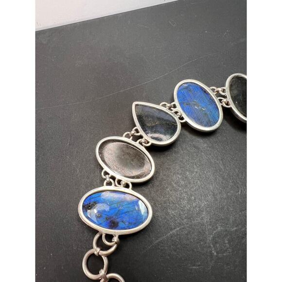 NEW Labradorite Sterling silver chunky toggle bracelet 6.5-7.75 inch 55 grams - Picture 8 of 11